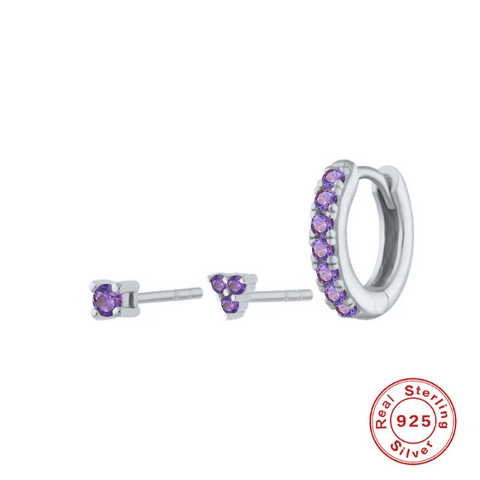 S925 Sterling Silver Diamond Trinity Combination Earrings Studs European and American Fashion Versatile Trendy INS Earrings Ear Clips