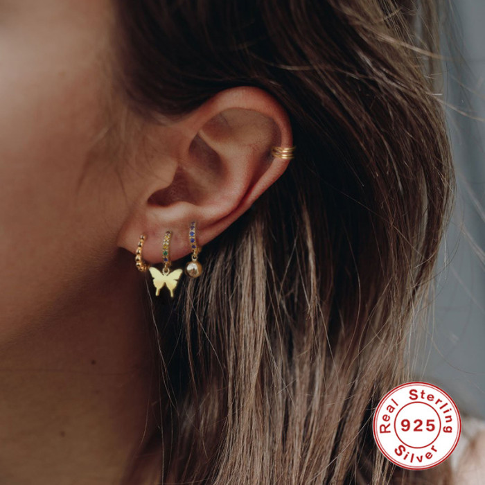 New S925 Sterling Silver Single Ear Clip Fashion Punk Style Simple Non-Pierced Earrings Multi-Layer Line Ear Clip