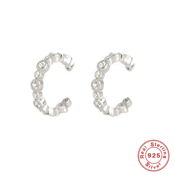 S925 Sterling Silver Non-Pierced High-End Stone-Studded C-Shaped Ear Hoop Ear Clip Korean Style Pattern Personality...