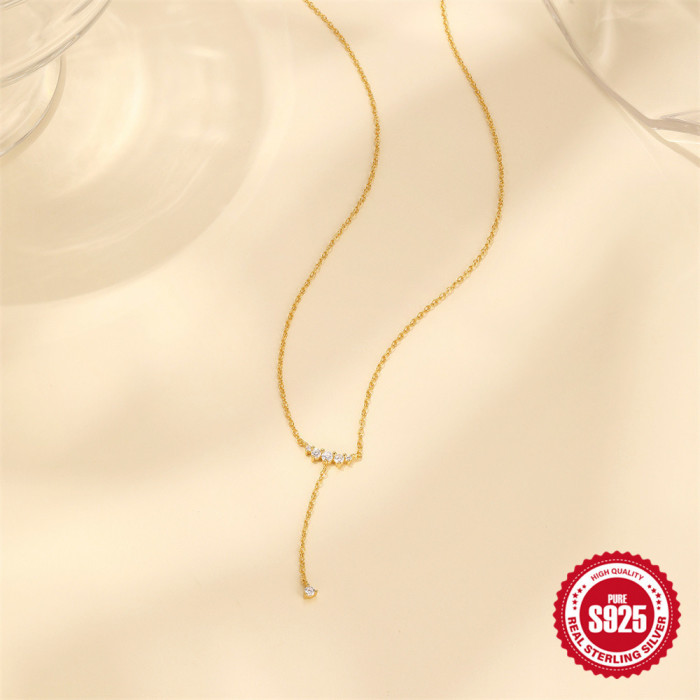 S925 Sterling Silver Single Row Diamond Y-Shaped Versatile Elegant Collarbone Chain Korean and Japanese Niche Design INS High-End Necklace for Women