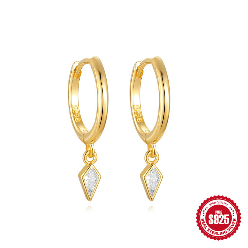 925 Sterling Silver Kite Stone Hoop Earrings European and American Hot Selling Creative Style INS Fashion Simple Diamond-Studded Ear Cuffs Ear Jewelry