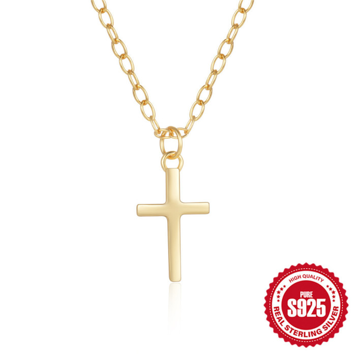 Hot Selling 925 Sterling Silver Smooth Cross Necklace for Women, Fashion Minimalist Ins Style Collarbone Chain