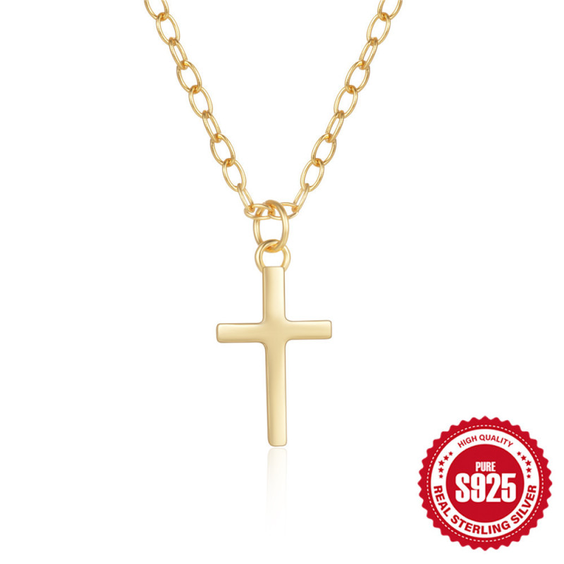 Hot Selling 925 Sterling Silver Smooth Cross Necklace for Women, European and American Fashion Minimalist Ins Style Collarbone Chain