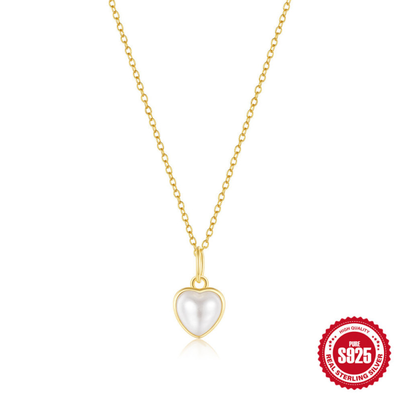 S925 Sterling Silver Pearl Necklace Heart Pendant Neck Jewelry European and American Hot Selling French Style Elegant High-end Clavicle Chain