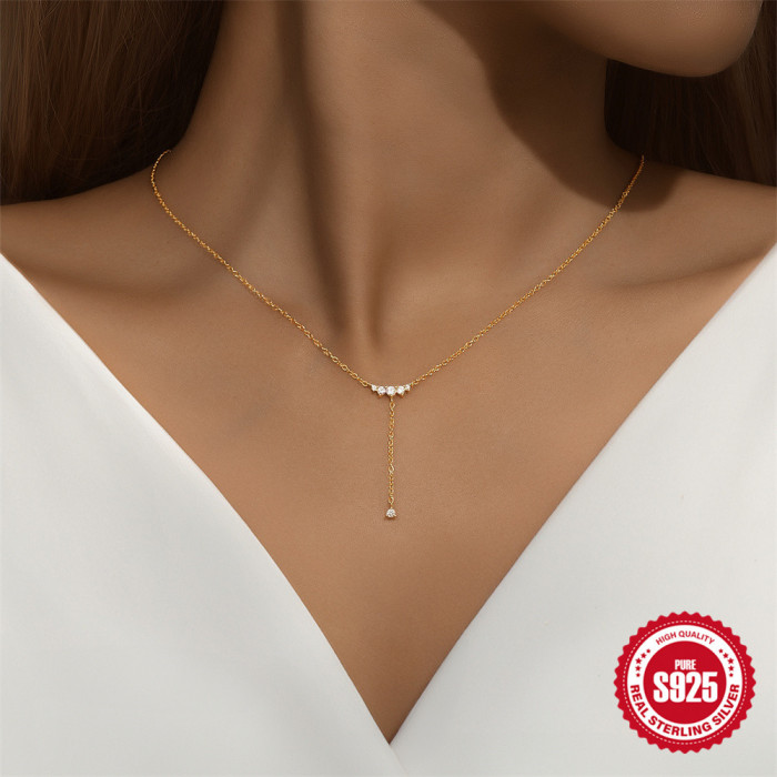 S925 Sterling Silver Single Row Diamond Y-Shaped Versatile Elegant Collarbone Chain Korean and Japanese Niche Design INS High-End Necklace for Women