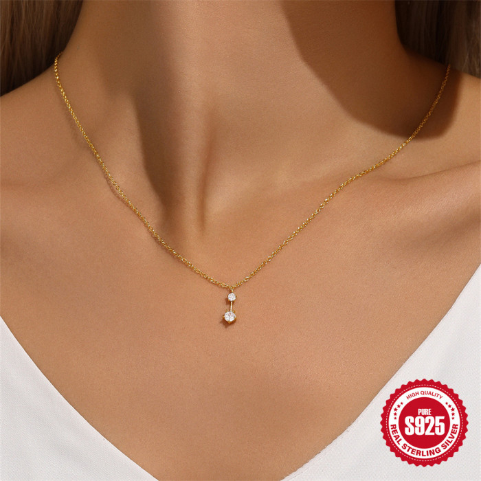 S925 Sterling Silver Fresh Water Drop Design One-Line Personality Layered Collarbone Chain Korean Version Niche Inlai...