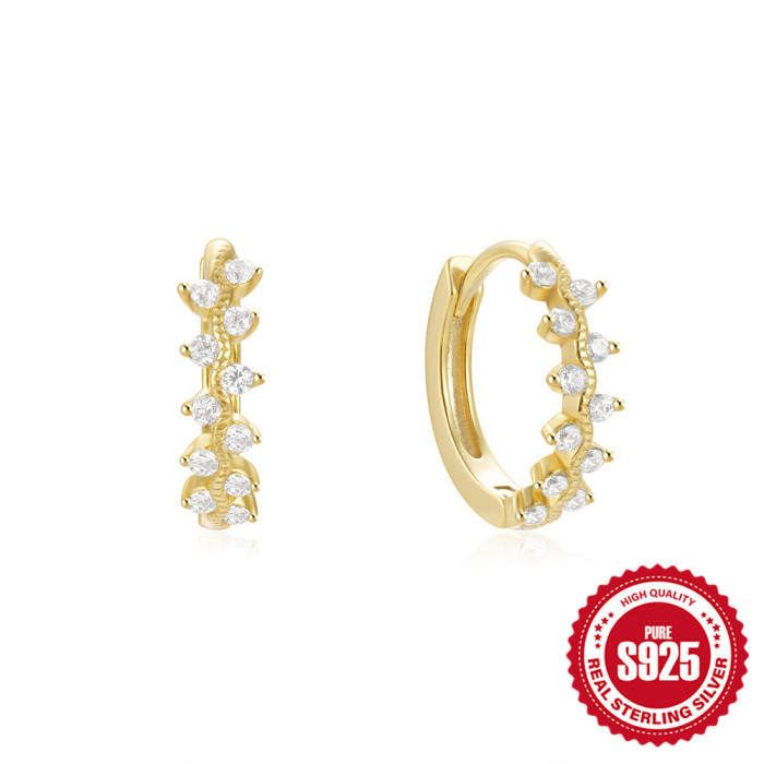 New 925 Sterling Silver 8-Shaped Twisted Element Hoop Earrings with High-End Stone-Inlay, Popular in Europe and Ame...