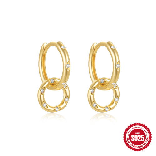 S925 Sterling Silver Cross Double Buckle Inlaid Zircon Hoop Earrings Ear Clips Ear Jewelry European and American Hot Selling Ins Minimalist Style Earrings