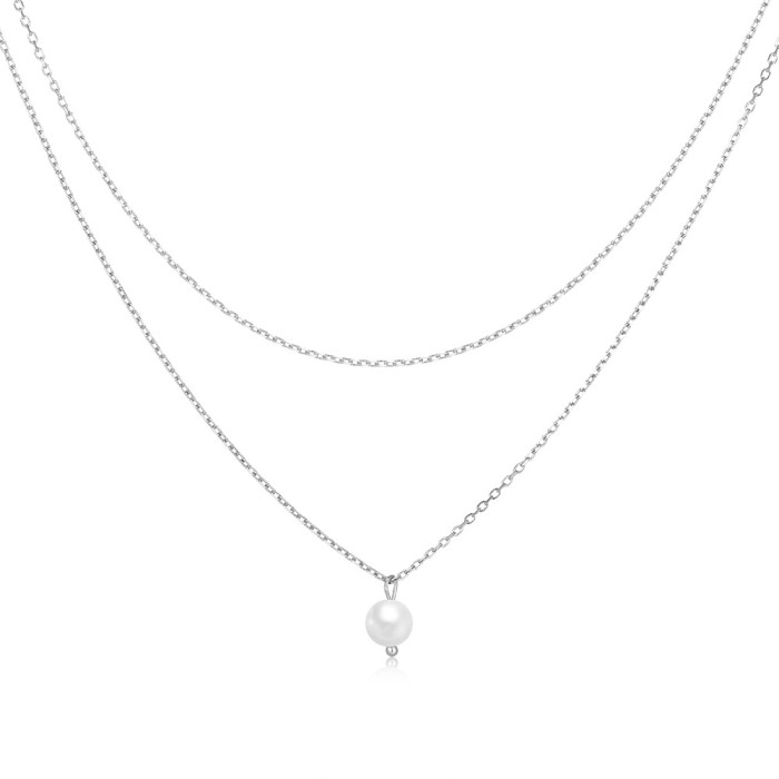 S925 Sterling Silver Daily Matching Double Layer Pearl Necklace Fashion Ins Style Temperament Clavicle Chain Cross Bo...