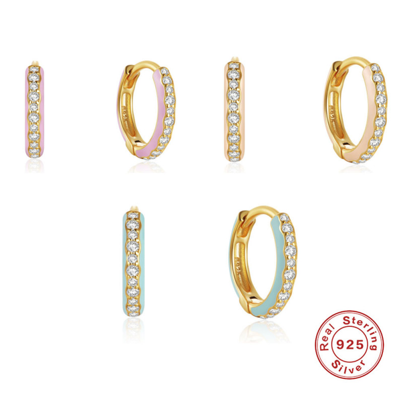 New 925 Sterling Silver Classic Diamond-Studded Oil Drop Hoop Earrings European and American Cross-Border Hot-Selling Ins Style Enamel Earrings