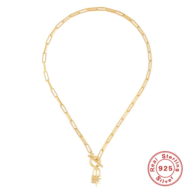 S925 Sterling Silver Geometric Diamond Key Star Fashion Necklace European and American Hot Sale Personality Trendy Collarbone Necklace Jewelry