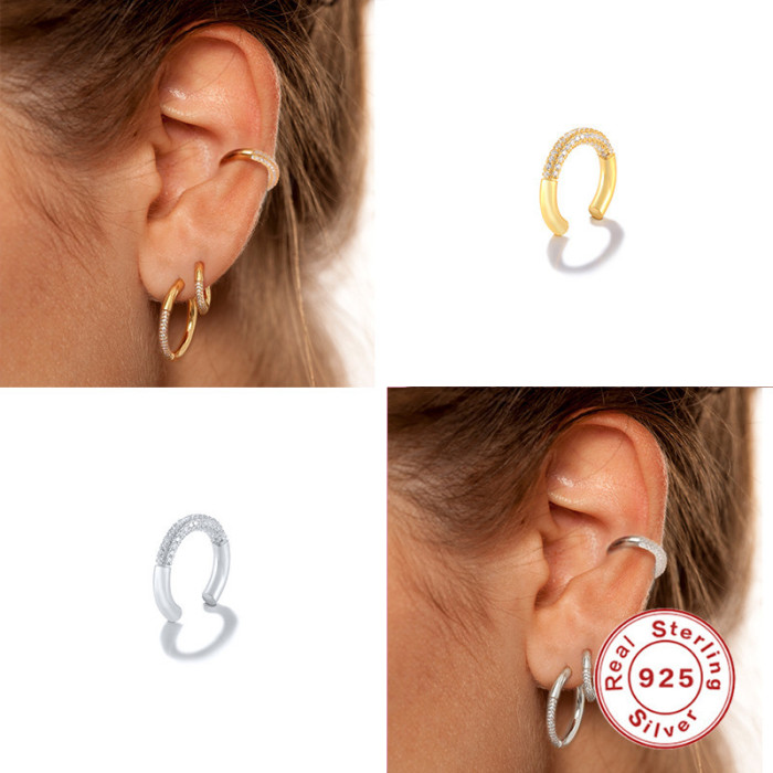 S925 Sterling Silver Classic Hot-Selling Stone-Studded Ear Clips Earrings INS Minimalist Style Non-Pierced High-End...