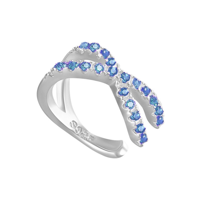 S925 Sterling Silver Cross Single Ear Clip Creative Fashion Ins Double Layer Stone-Inlaid Cross Non-Pierced Earring...