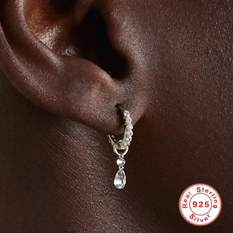 S925 Sterling Silver Diamond-Studded Hoop Earrings with Pendant Double Piercing Zircon Fashion Earrings for Women Hot Selling on AliExpress Ear Clips