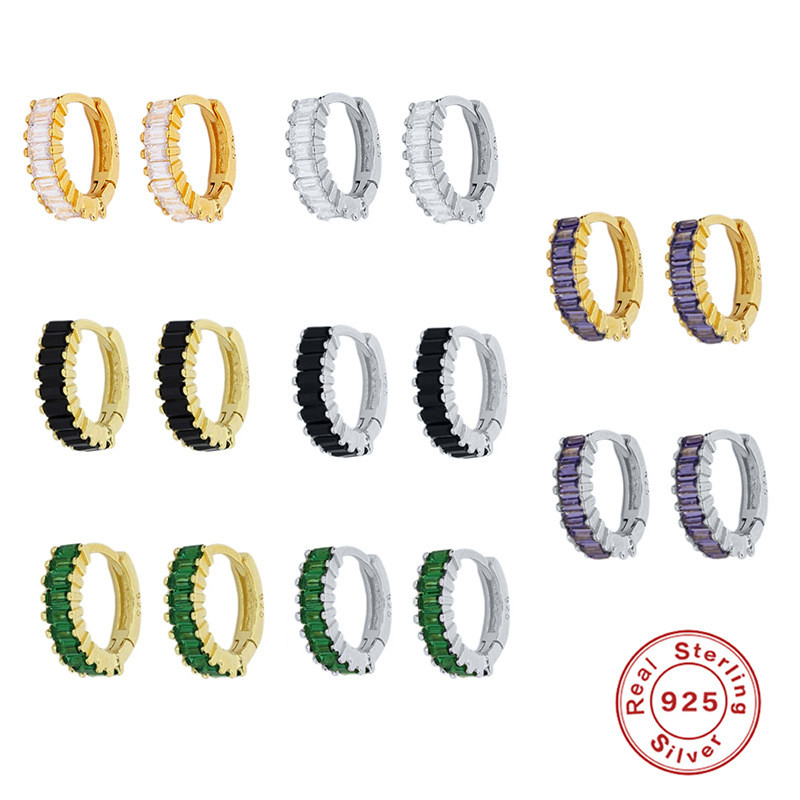 S925 Sterling Silver INS Hoop Earrings Inlaid with Cubic Zirconia Ear Clips Silver Stud Earrings for Women European and American Boutique Fashion Versatile Earrings