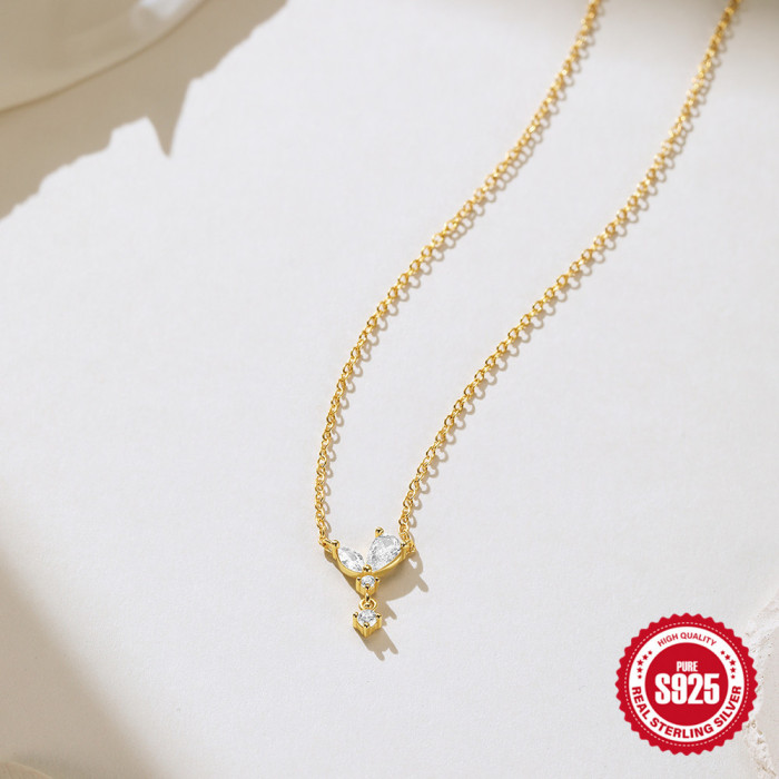 S925 Sterling Silver Geometric Inlaid Diamond Butterfly Element Elegant Versatile Collarbone Chain Korean Version Light Luxury Niche Design Necklace
