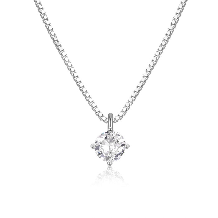 S925 Sterling Silver Light Luxury High-End Single Zircon Necklace Cross-Border Hot Sale Simple Ins Style Four-Prong Inlaid Diamond Collarbone Chain