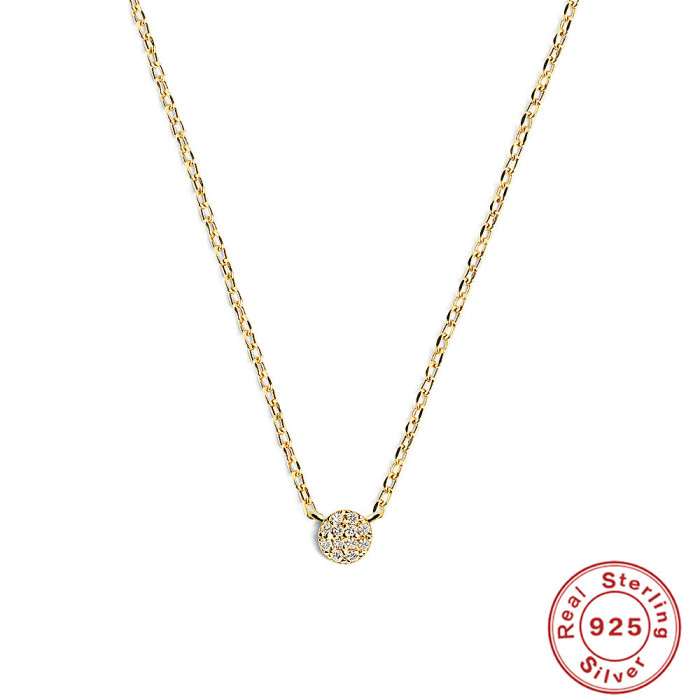 S925 Sterling Silver Classic Versatile Round Pendant Diamond-Studded Collarbone Necklace European and American Hot-Selling Fashion Simple Ins Style Collarbone Chain