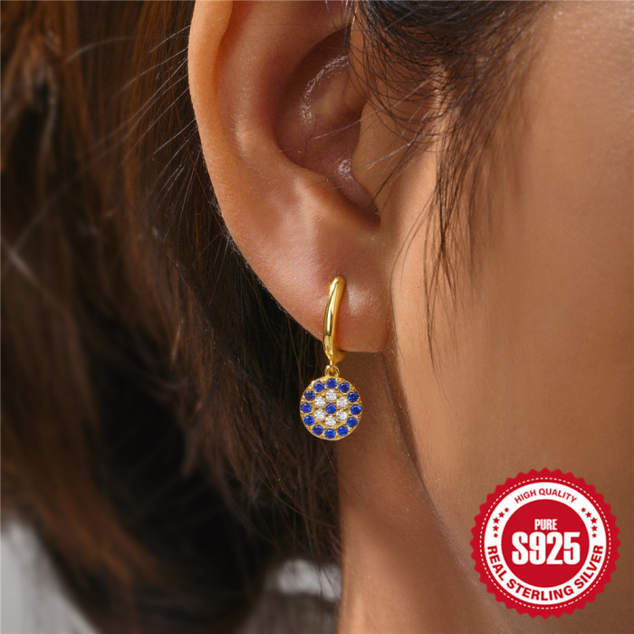 New 925 Sterling Silver Light Luxury Niche Devil's Eye Stone-Studded Ear Cuff Earrings Hot Sale Super Sparkling Per...