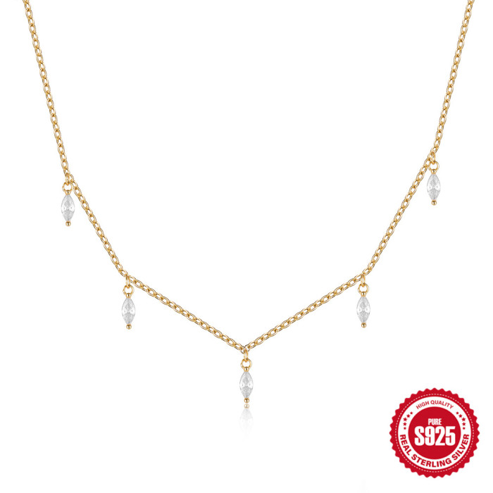 S925 Sterling Silver Layered Marquise Diamond Clavicle Necklace European and American Hot-Selling Elegant Personality Ins Style Clavicle Chain Jewelry