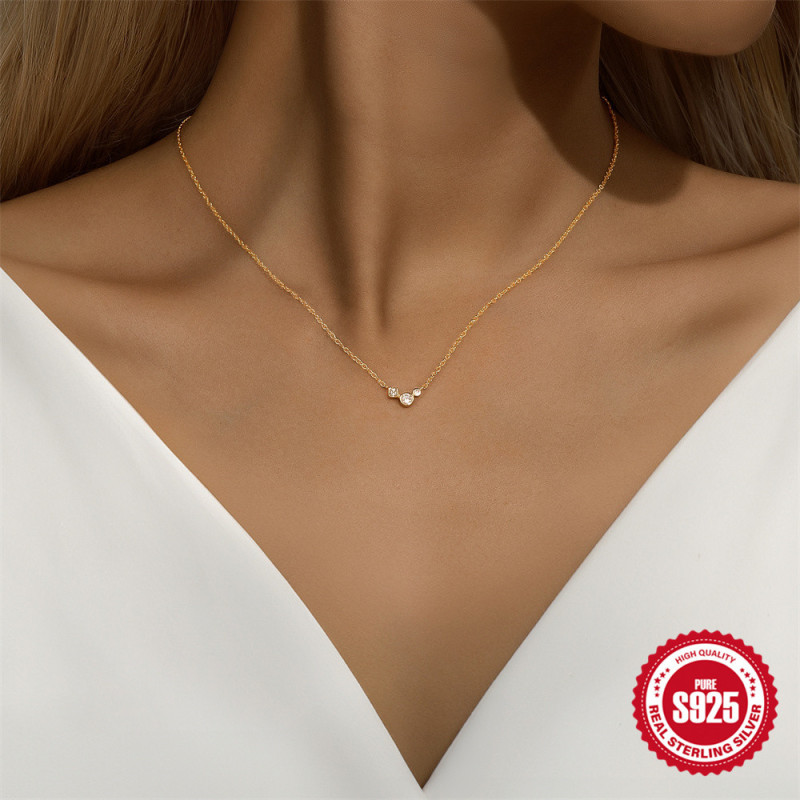 New 925 Sterling Silver Geometric Square Diamond Round Diamond Fashion Collarbone Chain European and American Cross-Border Hot Selling Diamond-Encrusted INS Style Necklace