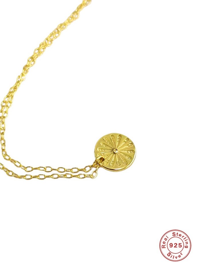 S925 Sterling Silver Fireworks Totem Round Pendant Collarbone Necklace European and American Cross-Border French Style INS Collarbone Chain Jewelry