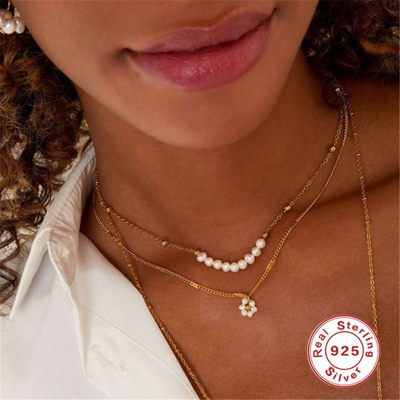S925 Sterling Silver Baroque Irregular Pearl Collarbone Necklace Korean and Japanese Style Elegant Personality K Gold Plated Light Luxury Necklace Accessories