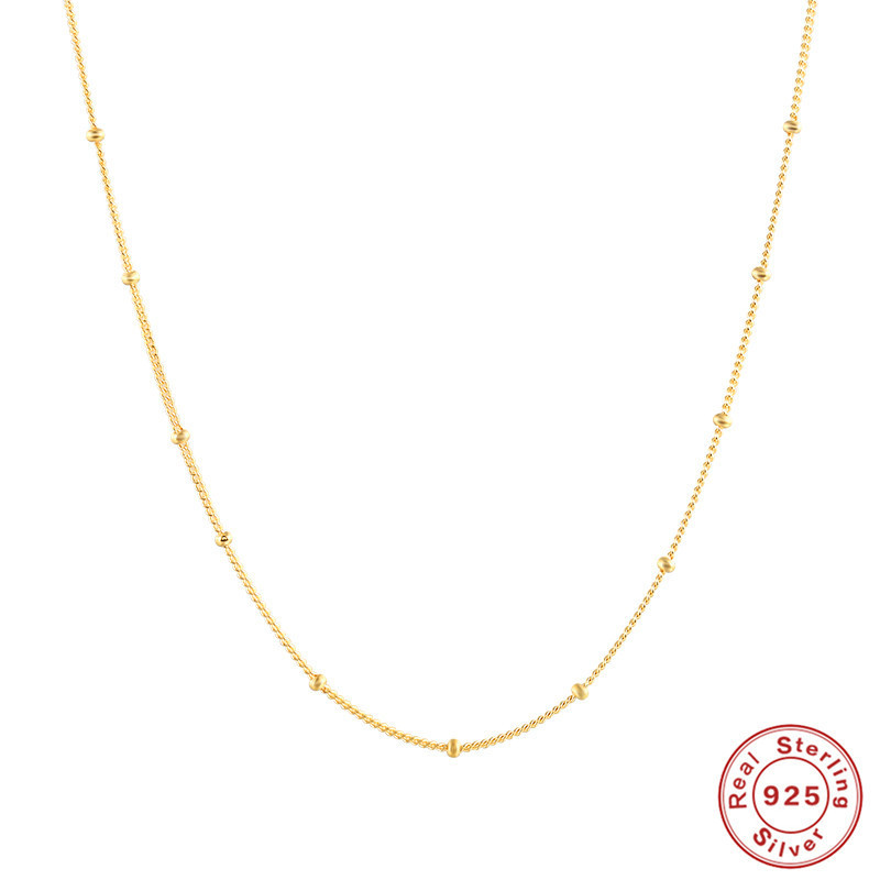 S925 Sterling Silver Necklace Bead Chain 18K Gold Plated Simple Layered Versatile Collarbone Chain Korean Style Elegant Collarbone Necklace