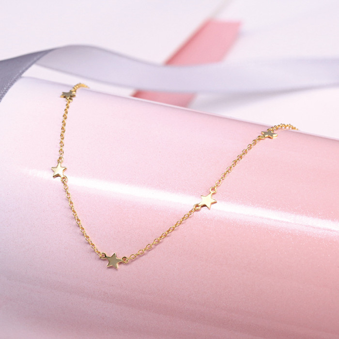 Amazon Hot Selling S925 Sterling Silver Five-Pointed Star Necklace European and American Minimalist INS Style Diamond-Studded Star Collarbone Necklace Jewelry