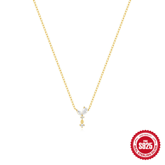 S925 Sterling Silver Geometric Inlaid Diamond Butterfly Element Elegant Versatile Collarbone Chain Korean Version Light Luxury Niche Design Necklace
