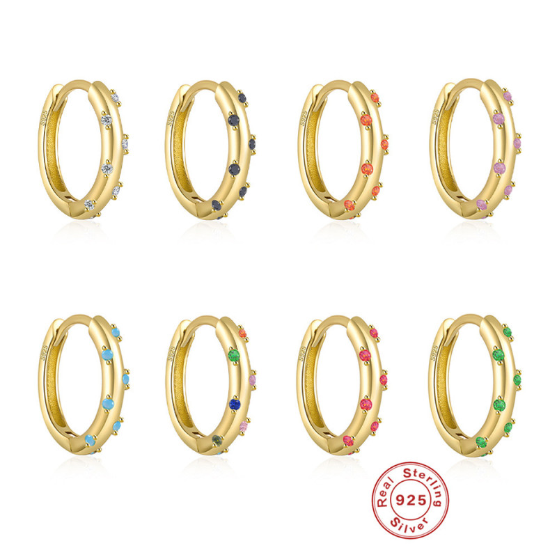 New S925 Sterling Silver Classic Colorful Inlaid Diamond Hoop Earrings Ear Clips Earrings European and American Hot-Selling Trendy Minimalist Style Earrings for Women