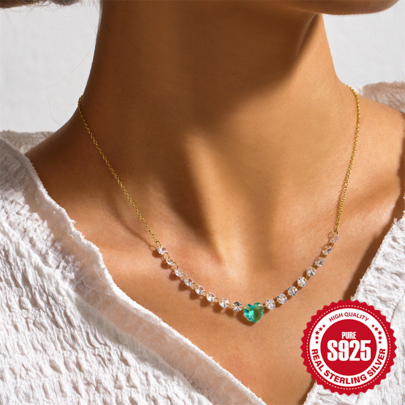 S925 Sterling Silver Exquisite Luxury Single Row Diamond Clavicle Chain European and American Hot Selling Heart Pendant High-end Versatile Necklace