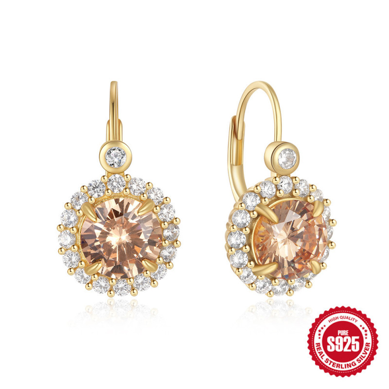 925 Sterling Silver Gemstone Super Sparkling Diamond-Studded Hoop Earrings Ear Cuffs Ear Jewelry European and American Hot-Selling French Style Luxurious High-End Earrings
