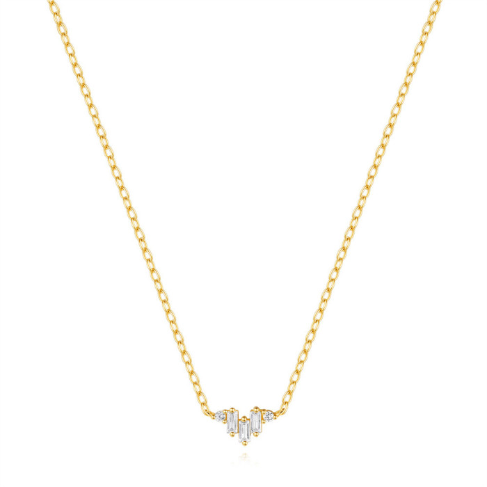 S925 Sterling Silver Trio Rectangle Geometric Heart Collarbone Chain European and American Cross-Border Hot Selling Diamond-Studded Light Luxury Necklace for Women