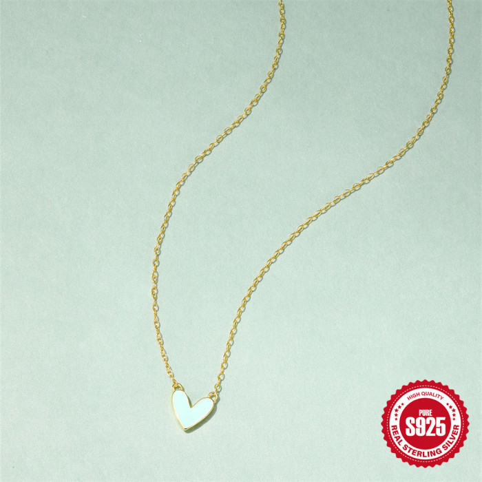 New S925 Sterling Silver Heart Oil Drop Necklace for Women, European and American Hot-Selling French Style, High-End Design Fashion Collarbone Chain