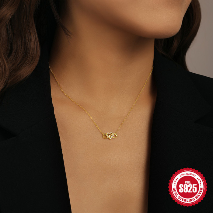S925 Sterling Silver Heart Micro Inlay 8-Word Pendant Collarbone Chain European and American Infinity Möbius High-End Versatile Necklace