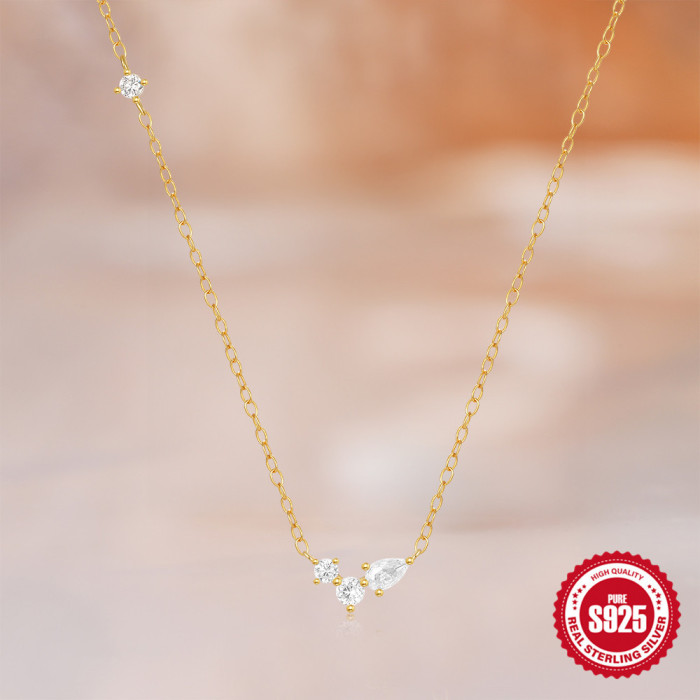 New 925 Sterling Silver Geometric Diamond Stacked Light Luxury Elegant Women's Collarbone Necklace European and American Hot Selling INS Style Necklace