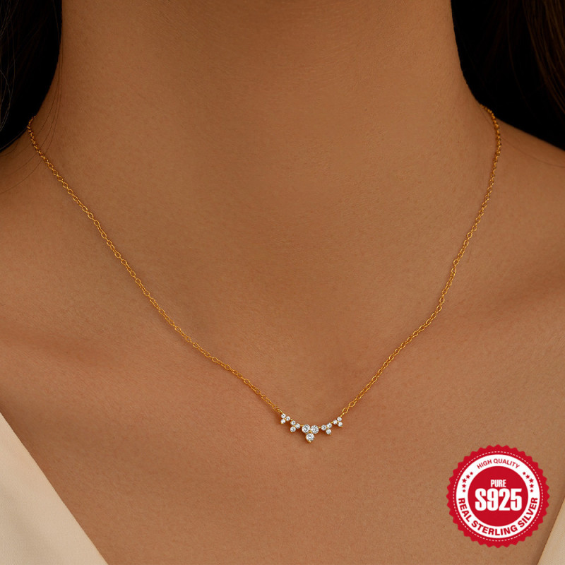 S925 Sterling Silver Layered Three-Piece Diamond-Encrusted Daily Matching Collarbone Necklace European and American Hot-Selling Classic Elegant Necklace