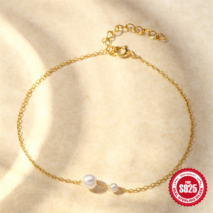 S925 Sterling Silver Pearl Sliding Necklace Bracelet Set Korean Version Ximia Retro Style Necklace Bracelet Jewelry for Women