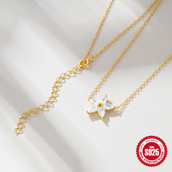 S925 Sterling Silver Inlaid Diamond Elegant Five-Pointed Star Creative Clavicle Necklace European and American Cross-Border Hot Selling INS Minimalist Necklace