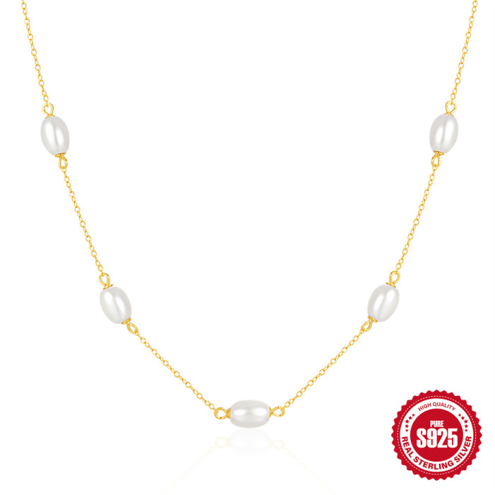 S925 Sterling Silver Pearl Necklace for Women, Niche Design Fashion Collarbone Chain, High-End Simple and Elegant Versatile Necklace