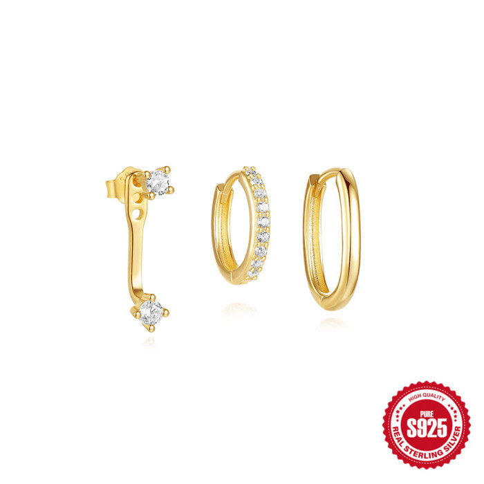 S925 Sterling Silver Geometric Double-Sided Wearable Hoop Earrings Stud Set European and American Hot-Selling Classic Flower Earrings for Women