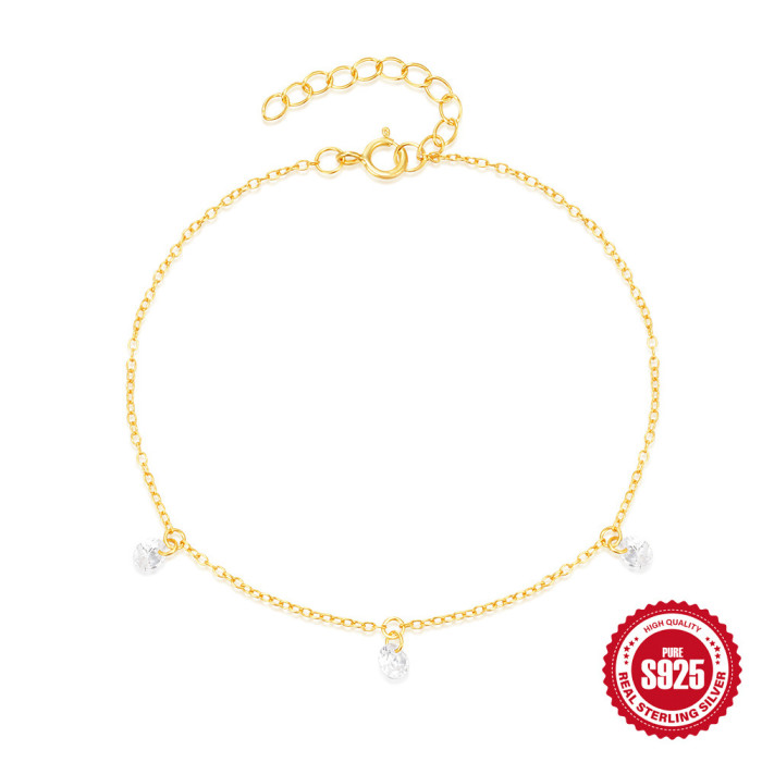 S925 Sterling Silver Inlaid Round Stone Versatile Necklace Bracelet Earrings Jewelry Set Amazon Hot-Selling Niche E...