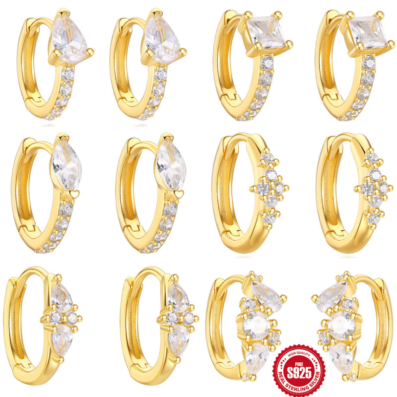 925 Sterling Silver Ultra Shiny Diamond-Encrusted Geometric Light Luxury Elegant Hoop Earrings European and American Cross-Border Hot Selling INS High-End Earrings