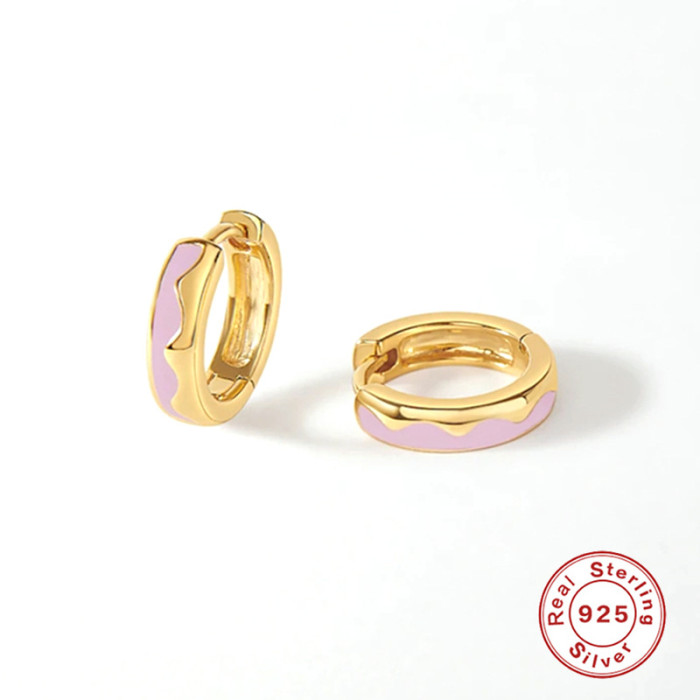 S925 Sterling Silver INS Style Wave Oil Drop Imitation Enamel Hoop Earrings Ear Clips Earrings Hot Selling Creative E...