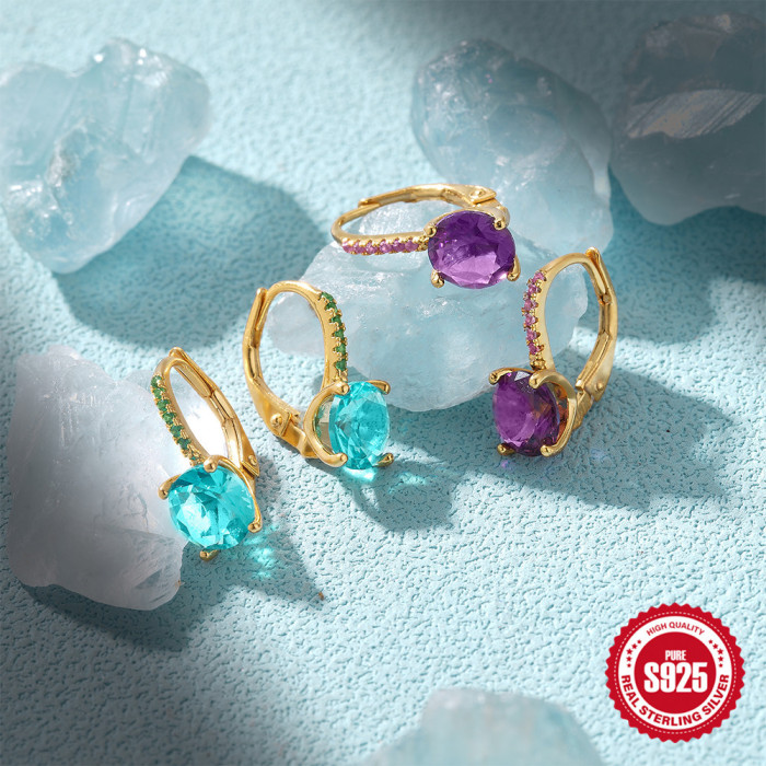 New 925 Sterling Silver Four-Claw Super Sparkling Stone-Studded Hoop Earrings, Hot-Selling, Elegant and Unique INS...