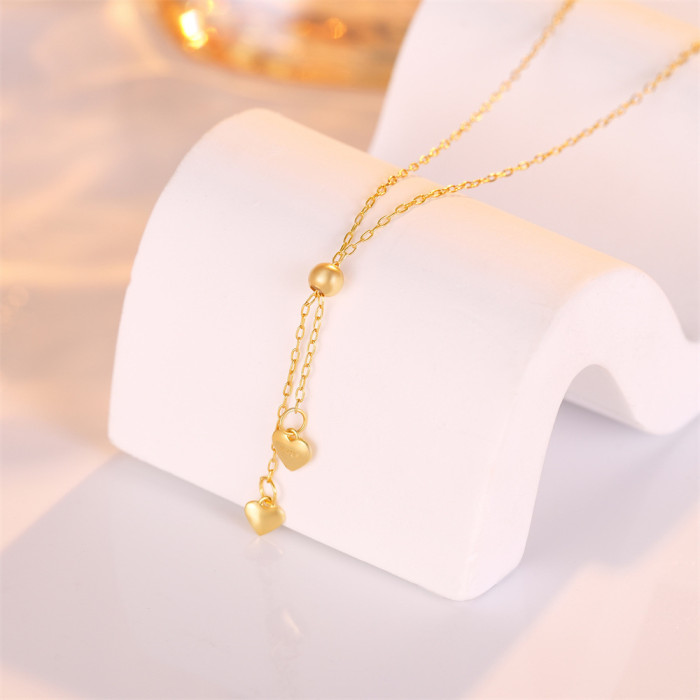 S925 Sterling Silver Tassel Long Adjustable Heart Collarbone Necklace European and American Hot-Selling Elegant Round Bead Heart Necklace for Women