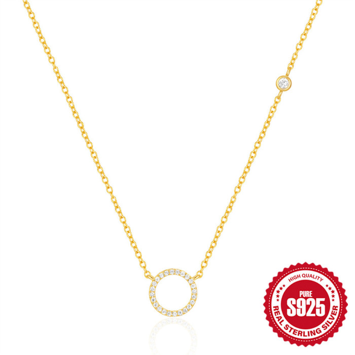 S925 Sterling Silver Stone-Inlaid Geometric Circle Women's Collarbone Chain Korean and Japanese Style Internet Cele...