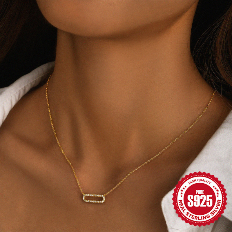 New 925 Sterling Silver Square Micro Pave Diamond Luxury Collarbone Chain AliExpress Hot Sale INS Minimalist Style Necklace