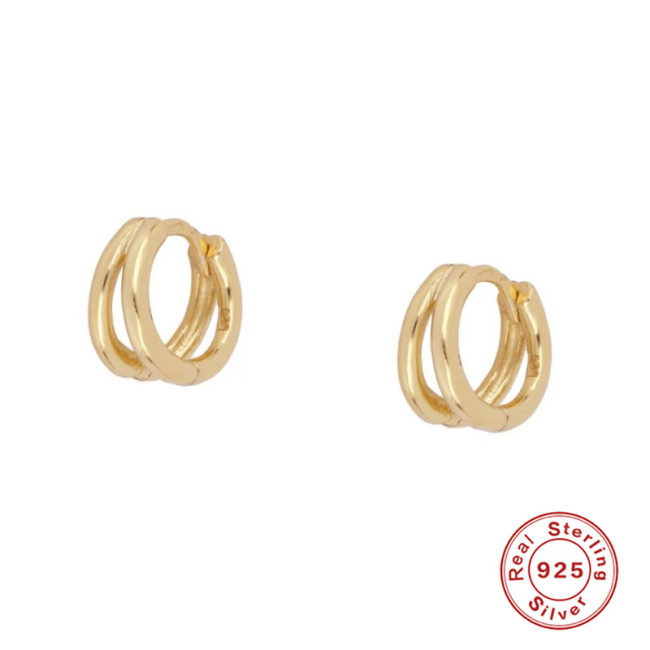 S925 Sterling Silver Smooth Double Layer Hoop Earrings Korean Style INS Minimalist Trendy European and American Hot Selling Earrings Accessories